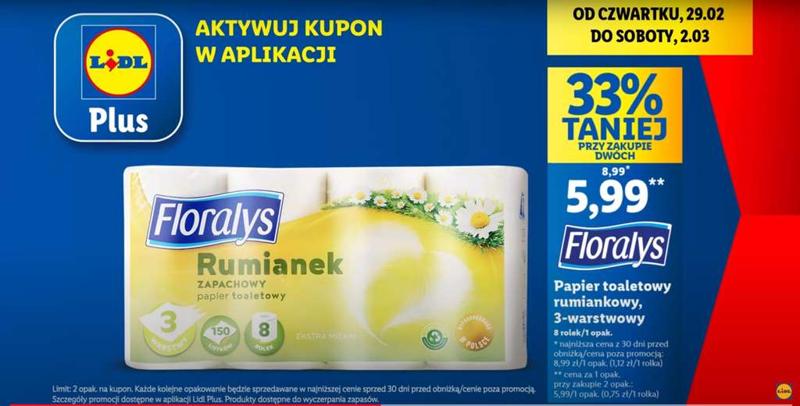 Lidl 3-warstwowy papier toaletowy Floralys