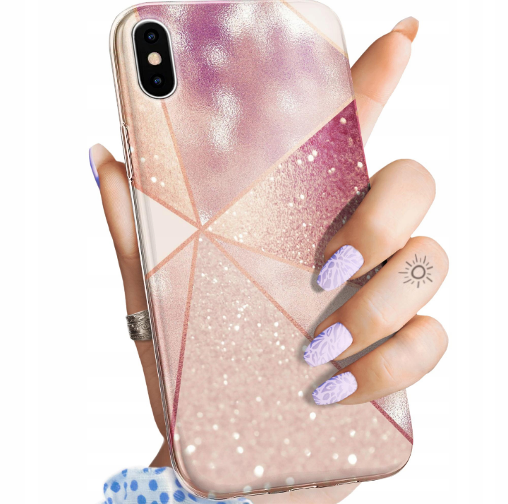 Plecki Hello Case do Apple iPhone X / XS ETUI Z NADRUKIEM różowy geometryczny paski