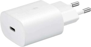 Szybka ładowarka Samsung typu USB-C, biała, 25 W.