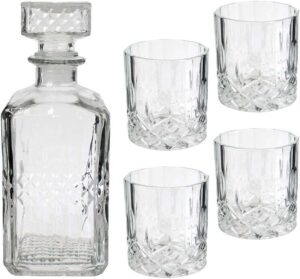 Zestaw Karafka do whisky z 4 szklankami – szklany zestaw upominkowy, 5-częściowy