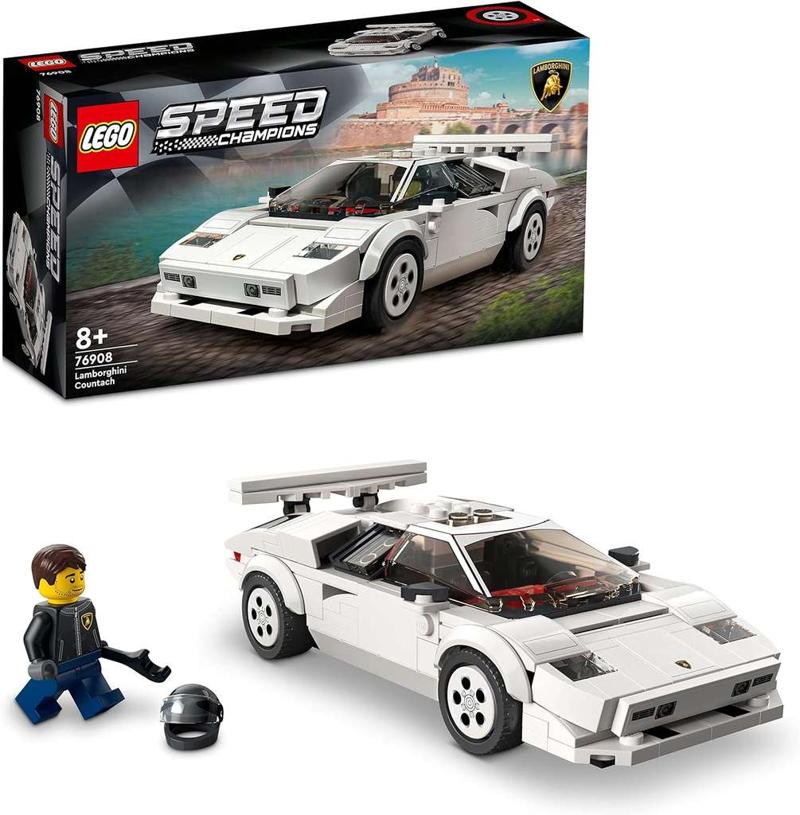 Zestaw LEGO Speed Champions 76908 Lamborghini Countach, LEGO 76907 Lotus Evija oraz LEGO 76906 1970 Ferrari 512 M.